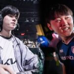 Deft (left) and Pyosik (right), playing League of Legends at their PCs for KT Rolster.