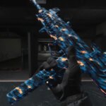 Optimisez votre loadout de soutien sniper dans MW3 Warzone Saison 1 A screenshot of a Call of Duty player inspecting a blue WSP-9 submachine gun in MW3.