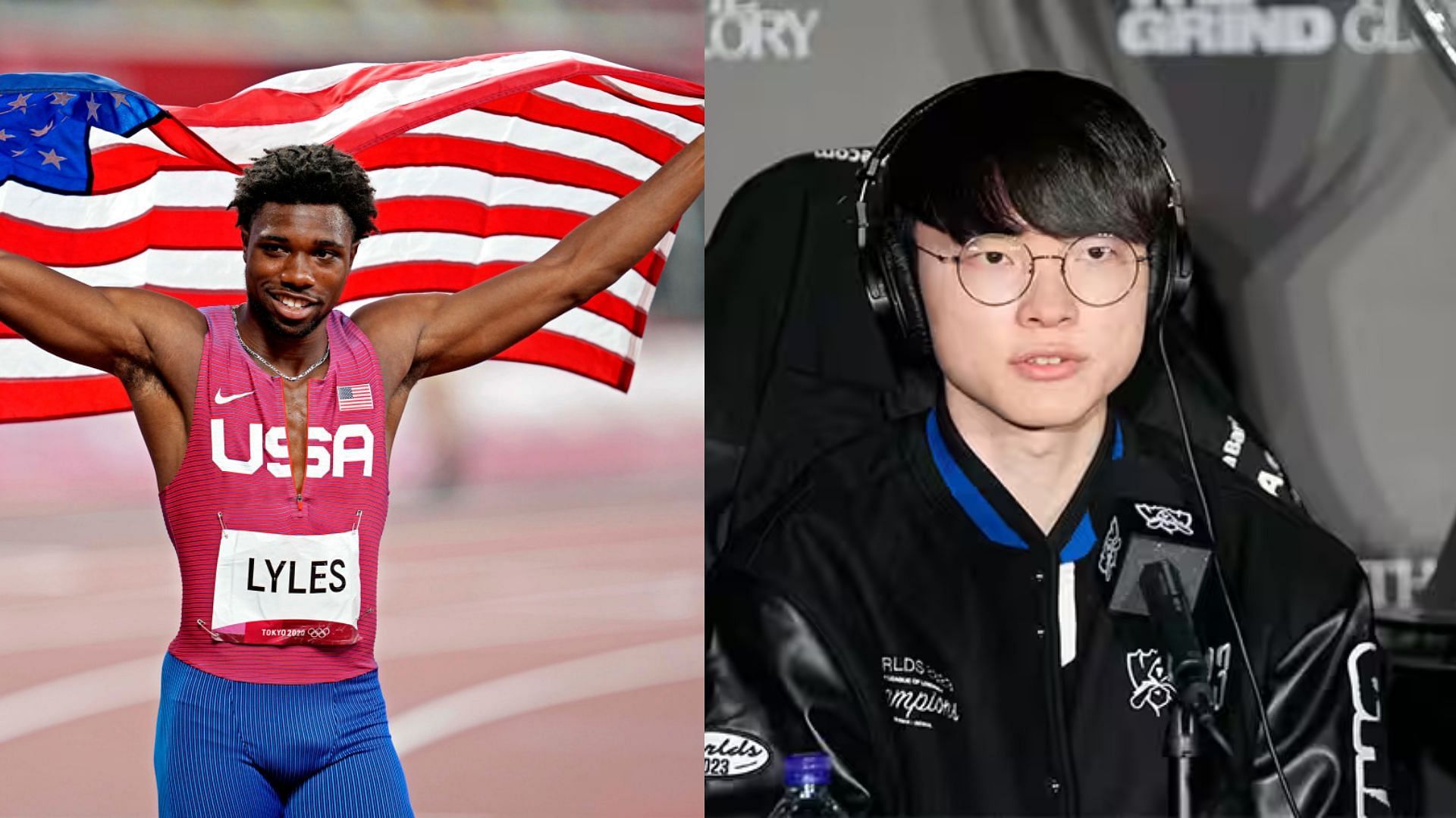 Noah Lyles and Faker (Image via Sportskeeda)