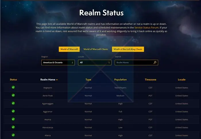 Is WoW Hardcore Server Status down or not