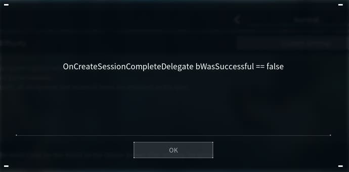Screen of the error message for Palworld server