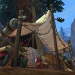 Guide complet des Archives d'Azeroth pour World of Warcraft World of Warcraft Azerothian Archives - a makeshift tent is set against the backdrop of a a towering mountain and a blue sky beyond