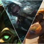 Illaoi, Senna, and Twisted Fate official art from League of Legends.