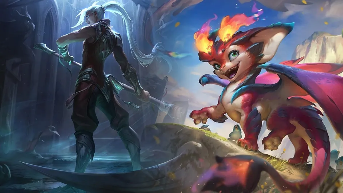 Kayn and Smolder from LoL preparing to battle.