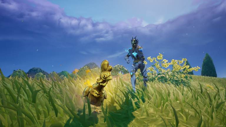 Player chasing a golden glowing chicken