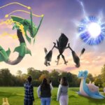 Pokemon GO Shared Skies Season promo featuring several legendary pokemon and an ultra wormhole