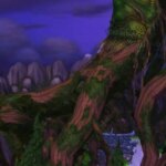Où trouver le fournisseur des Gardiens d'Hyjal dans WoW Cataclysm Classic Roots of Nordrassil as seen in World of Warcraft with the sky of Mount Hyjal in the background