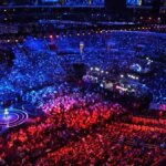 A picture of a big stadium at the League of Legends World Championship
