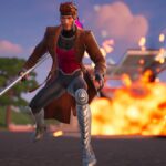 Gambit running from an explosion in Fortnite.