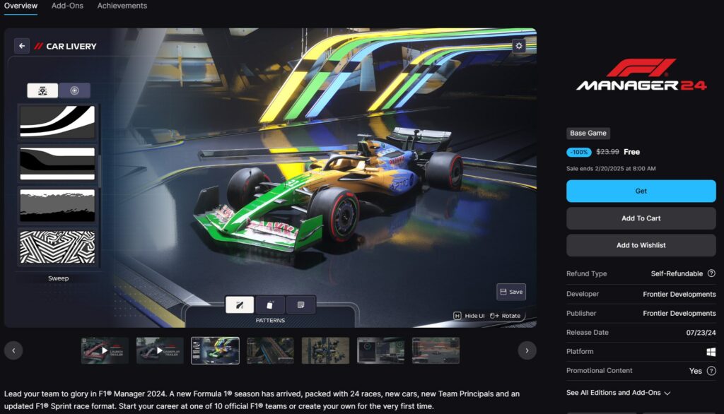 This PC game with 'Very Positive' reviews is perfect for Formula 1 fans, but there's a limited time to claim your free copy
