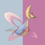 Cresselia in Pokemon Go, a creature with a moon-shaped head on a pink and silver background.