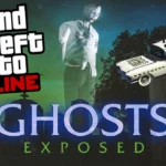 Guide des emplacements des fantômes dans GTA Online Ghost Exposed logo with ghost in a cemetery in the middle. The GTA Online logo is to the left and the Albany Brigham in the Ghosts Exposed Livery is on the right side.