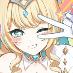 Genshin Impact fae character Vesna making a peace sign