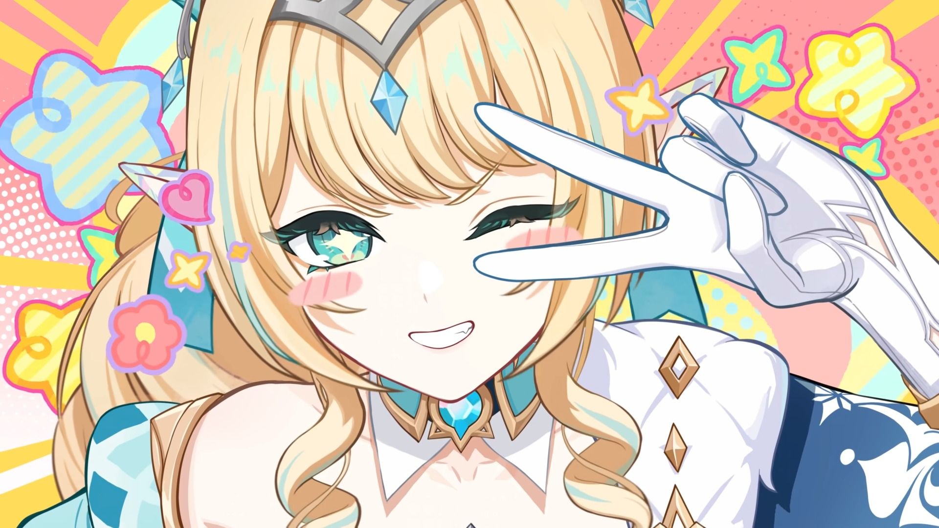 Genshin Impact fae character Vesna making a peace sign