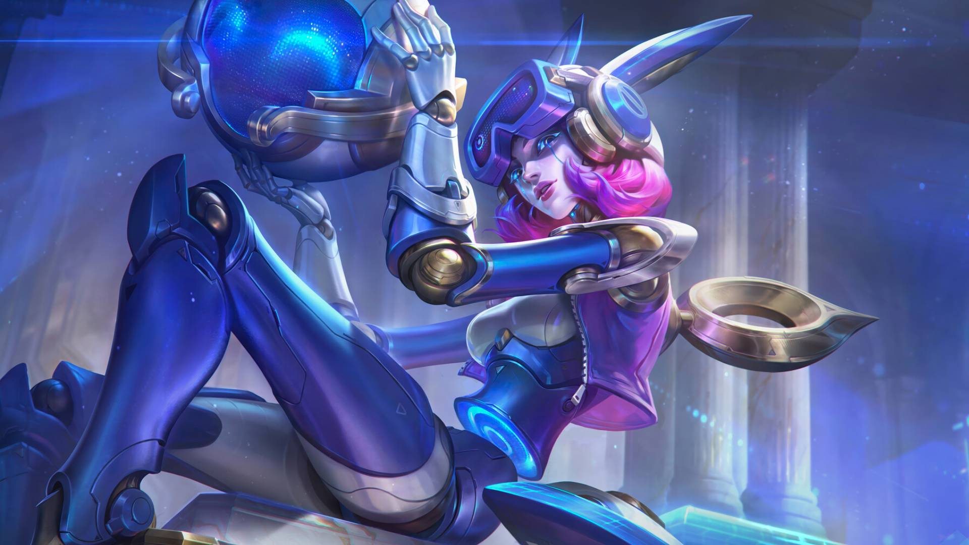 League of Legends' player satisfaction is "very high" right now, Riot says, even if gameplay is "stale" at higher levels: An image of Risen Legend Orianna from League of Legends, Ori sitting wearing a futuristic outfit with pink hair, a bunny rabbit helmet, holding her orb