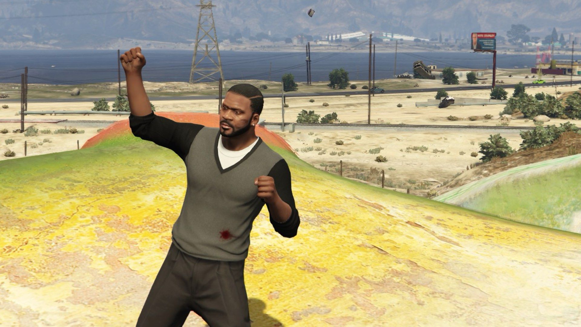 Franklin fistpumps following a successful backflip.