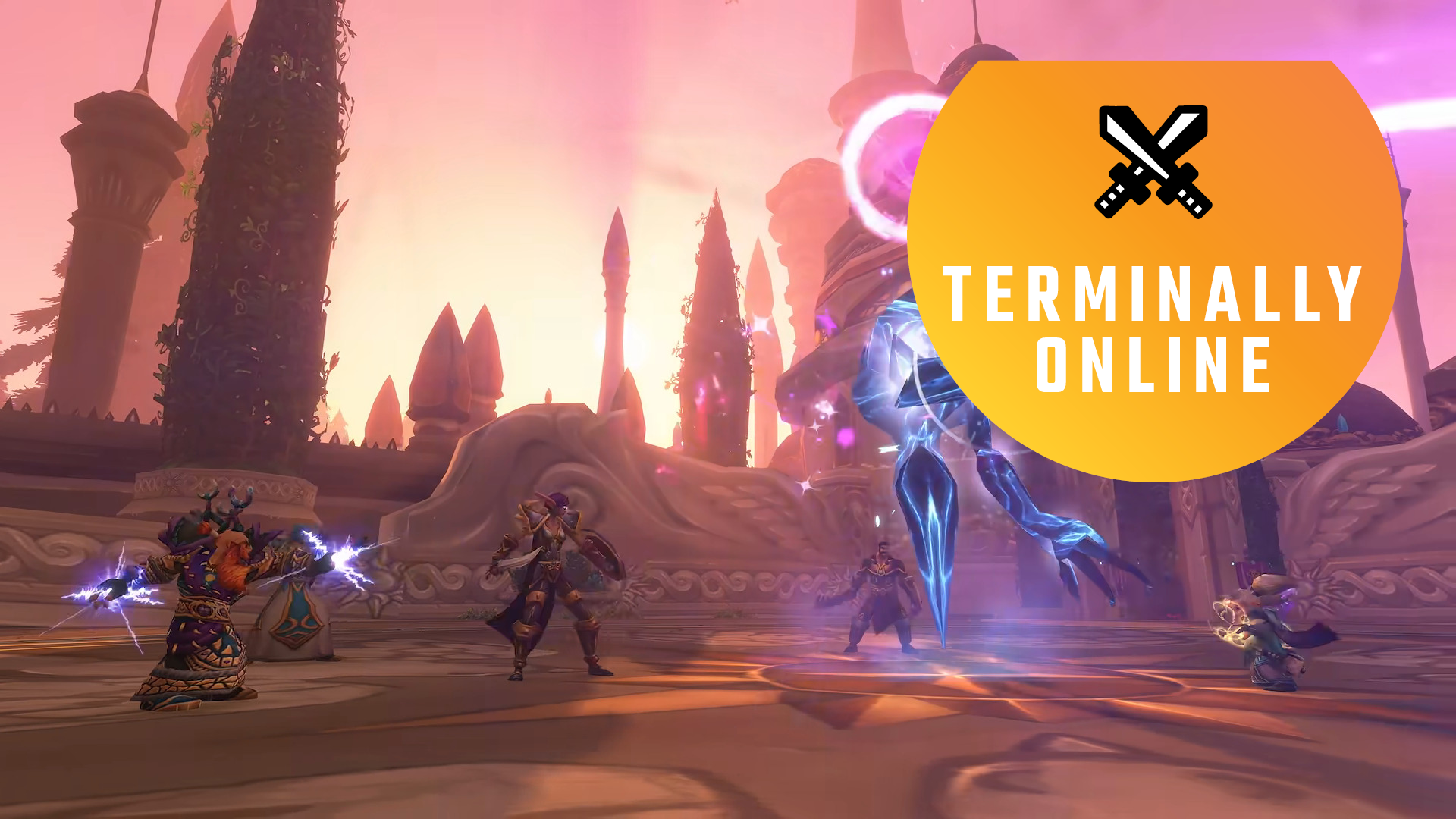 A group of raiders tackling a dungeon in World of Warcraft: Forever.